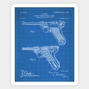 Luger Pistol Firearms Patent - Gun Lover Vintage Guns Art - Blueprint Sticker